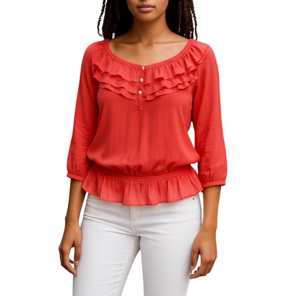 Hollister California Sheer Ruffle Neck Blouse - Picture 1 of 16
